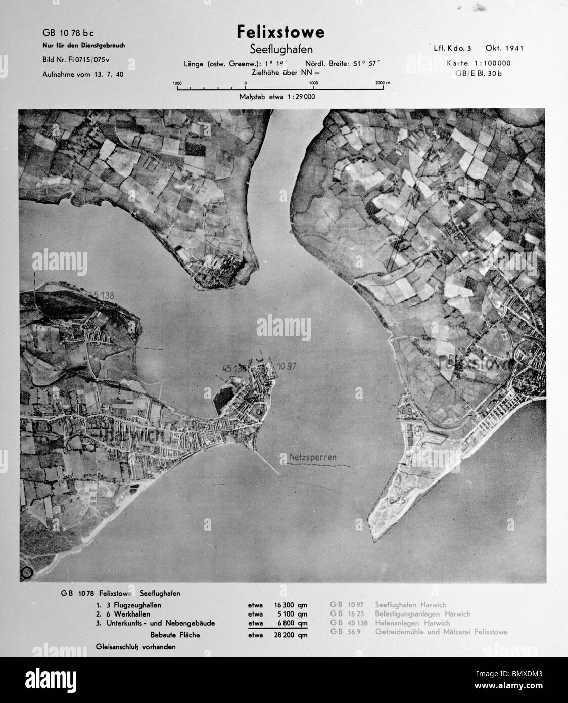Suffolk Felixstowe - 13 juillet 1940 Harbour et des hydravions Banque D'Images