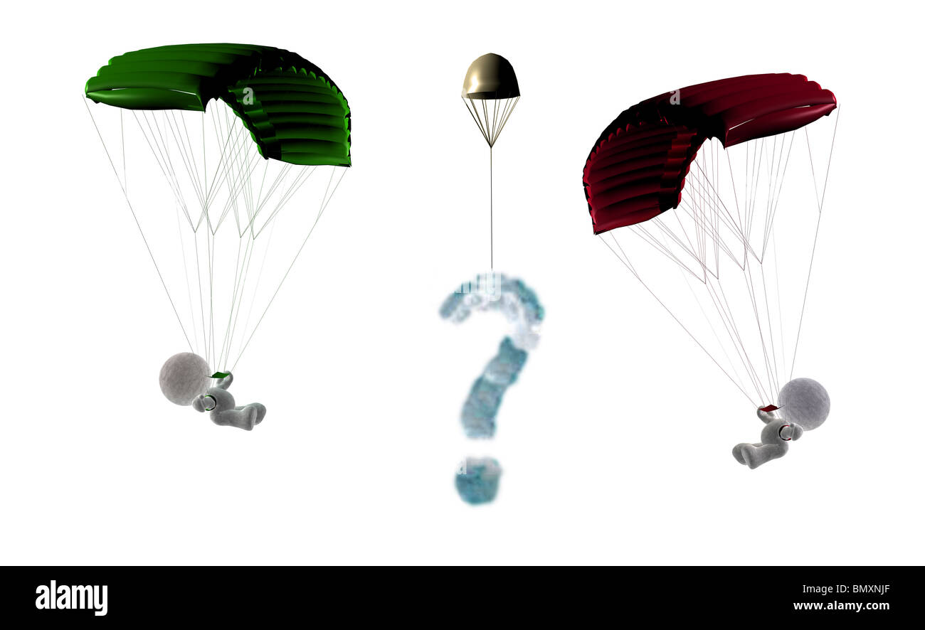 Sky meeting de deux parachutistes de jouets en battant l'un contre l'autre sur fond blanc illustration Banque D'Images