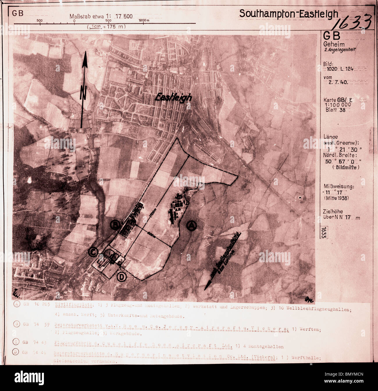 Southampton Eastleigh, Hampshire - 2 juillet 1940 de l'aérodrome l'aérodrome de la Luftwaffe RAF Image aérienne Banque D'Images