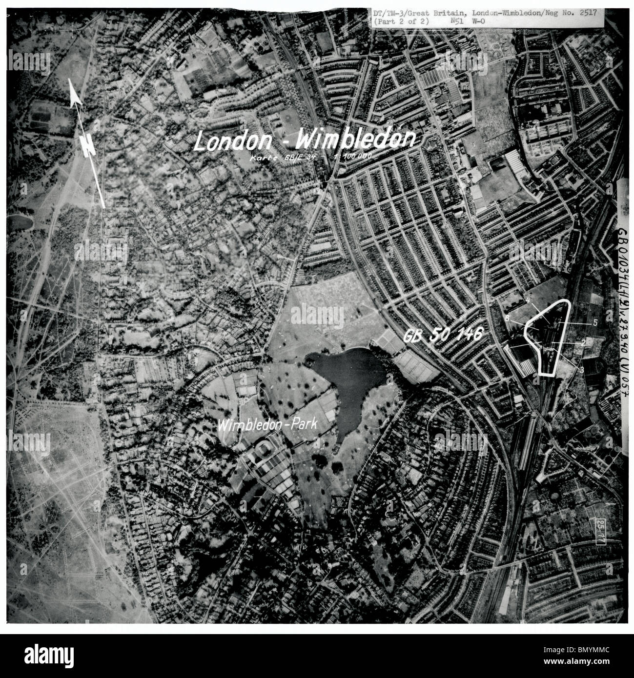 Londres - Wimbledon 27 septembre 1940 England Lawn Tennis Club Power Station Image aérienne de la Luftwaffe Wombles commun Banque D'Images