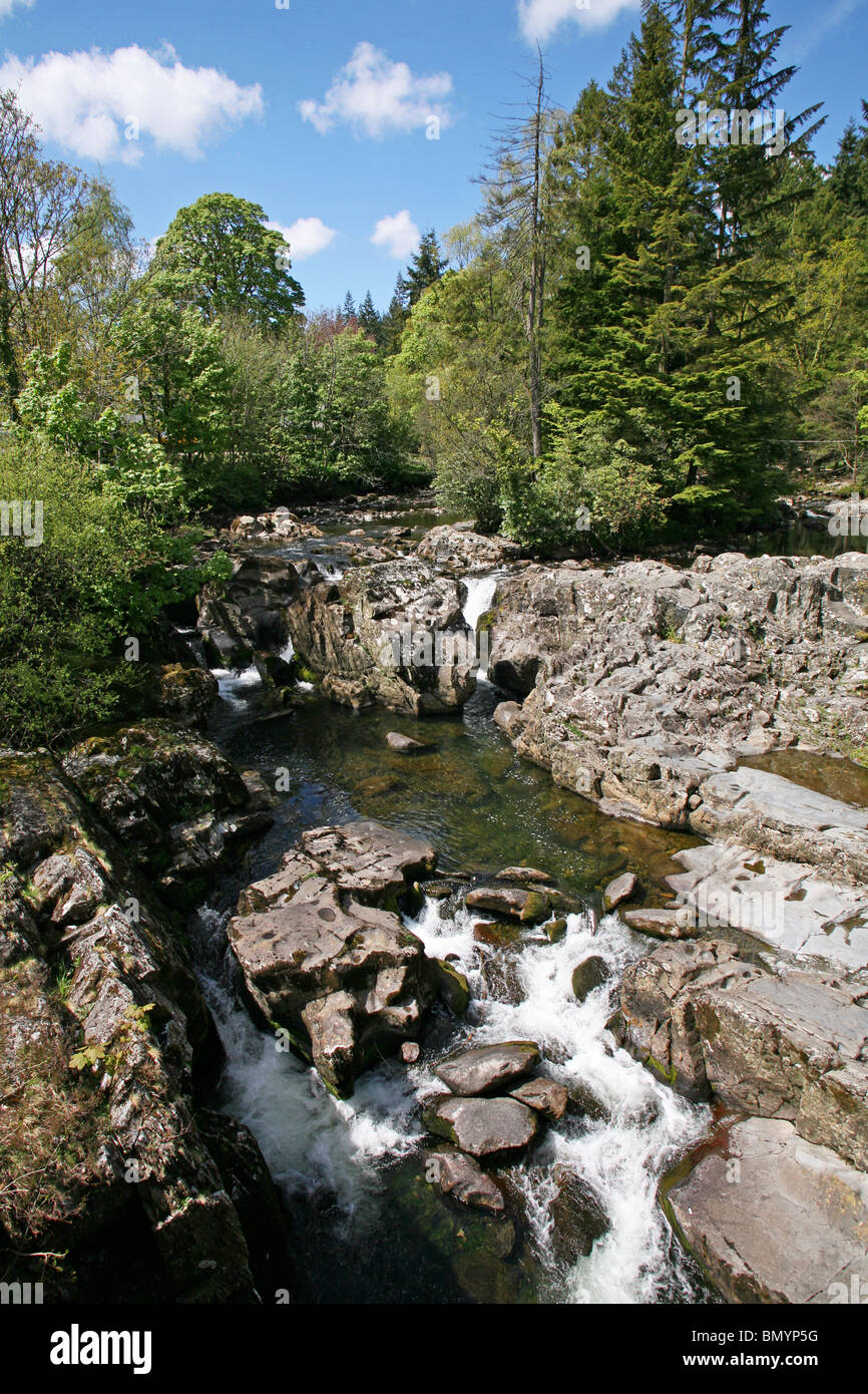 Betws-Y-coed - La rivière Llugwy coule sur le pont-y-Pair tombe près du pont du même nom Banque D'Images