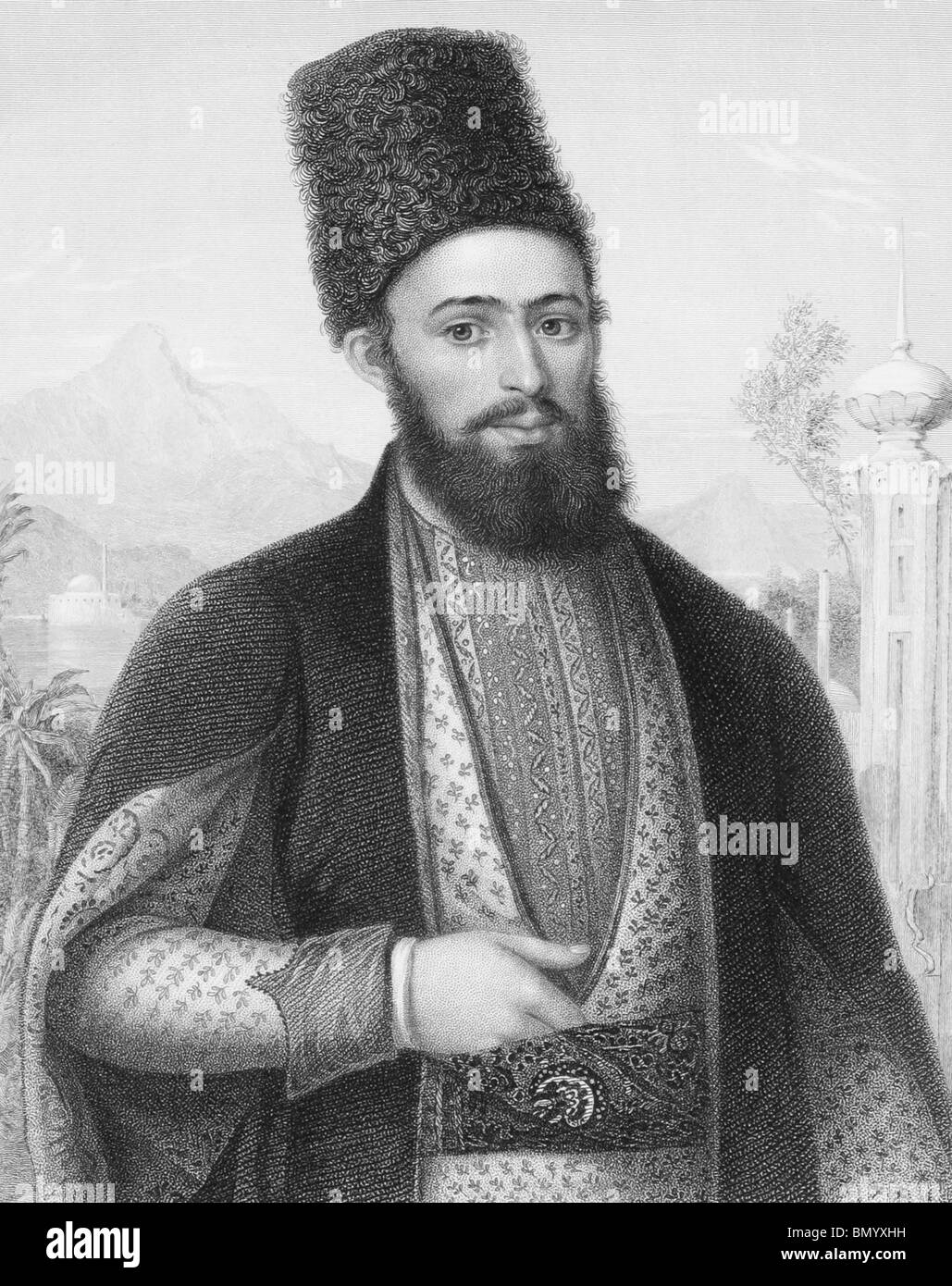 Mirza Mohammed Hassan Husseini Shirazi (1814-1896) gravure sur des années 1800. Célèbre clerc de l'Iran et l'Iraq. Banque D'Images