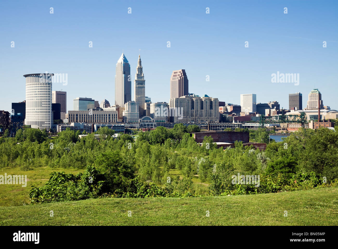 Panorama de l'été, le centre-ville de Cleveland Banque D'Images