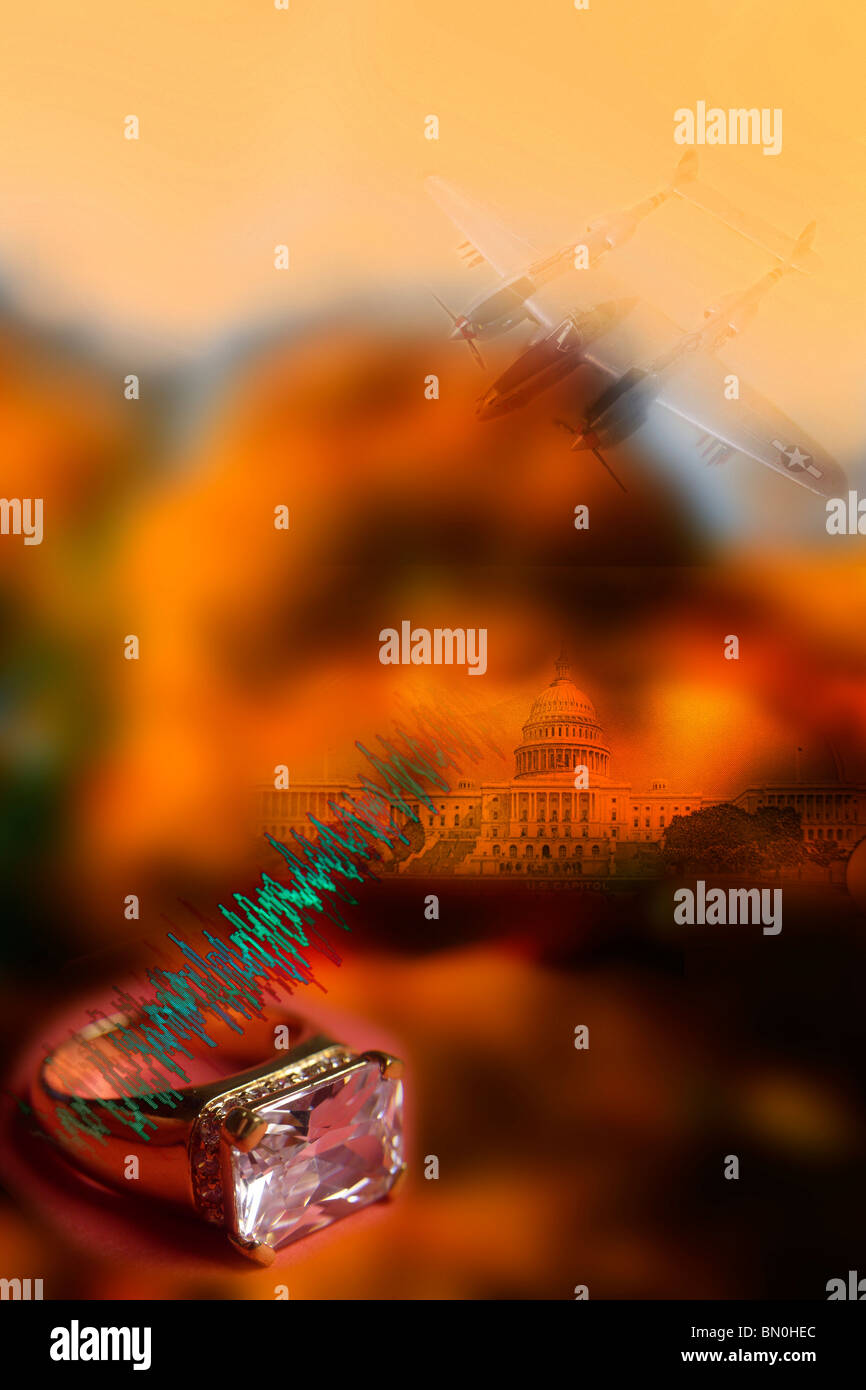 Collage d'icônes et d'objets historiques nous Banque D'Images