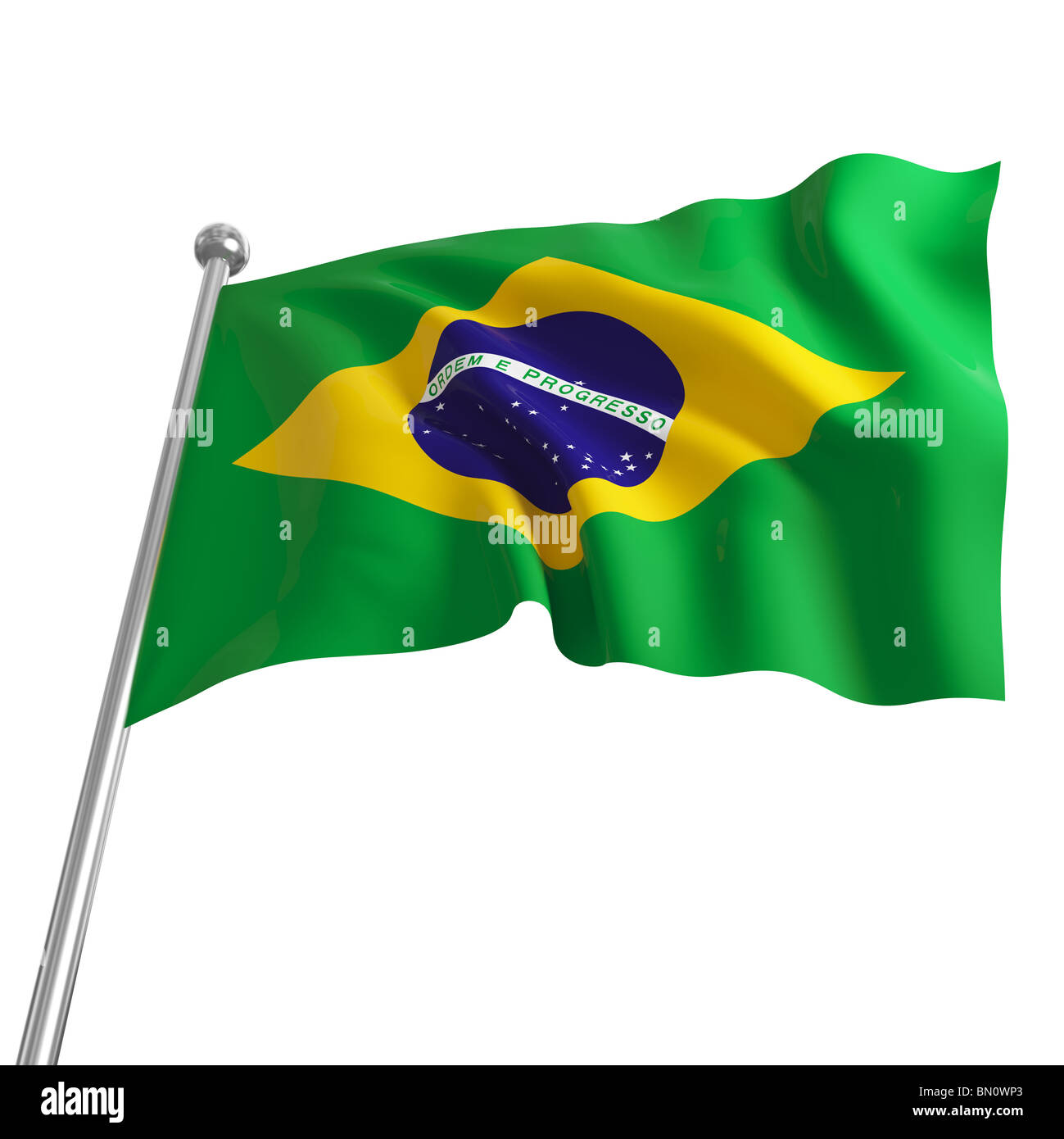 Drapeau du Brésil en 3d sur fond blanc Banque D'Images Drapeau du Brésil en 3d sur fond blanc Banque D'Images