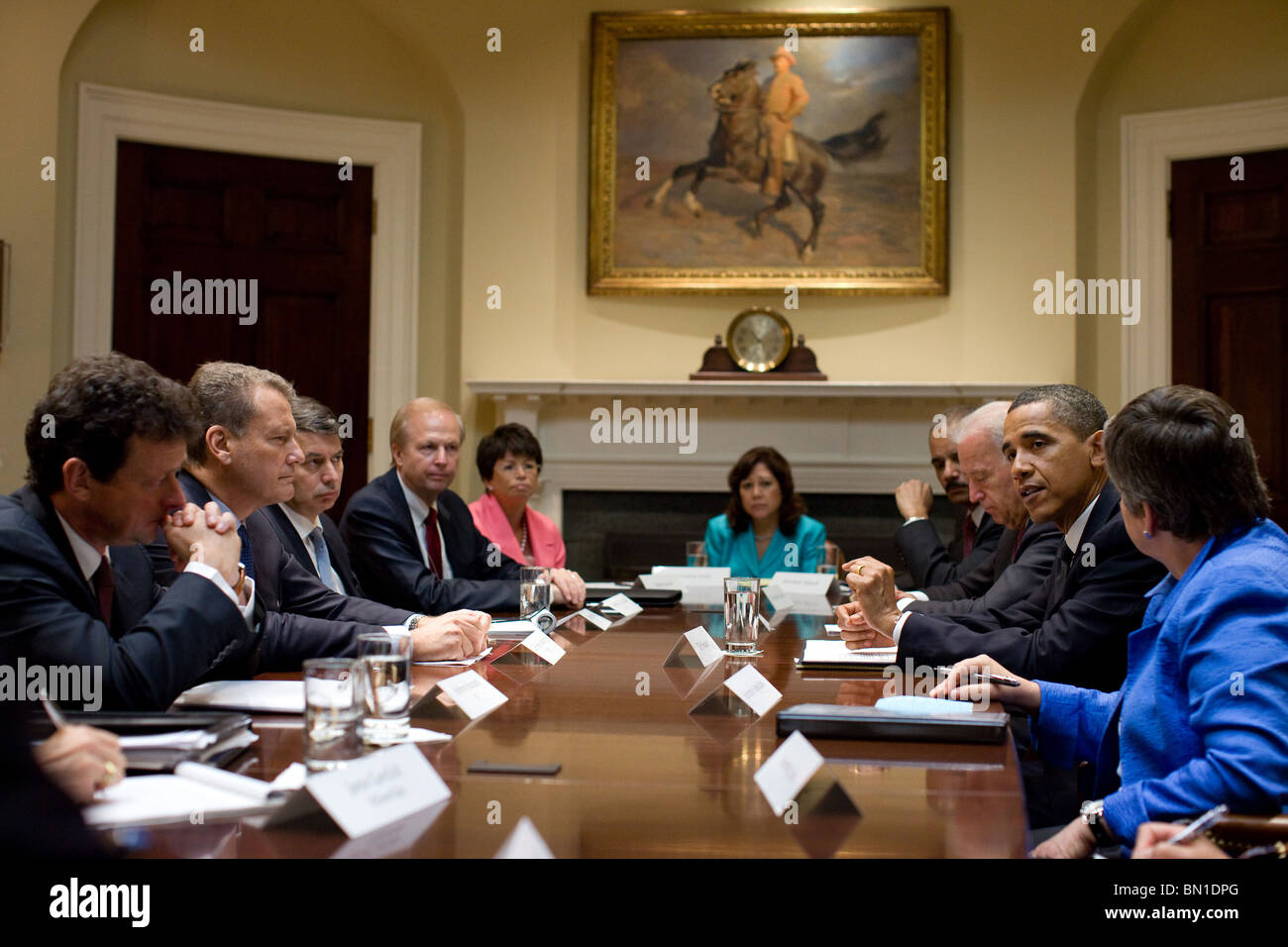 Le président Barack Obama et le Vice-président Joe Biden rencontrez avec BP supérieurs de la Roosevelt Room de la Maison Blanche Banque D'Images