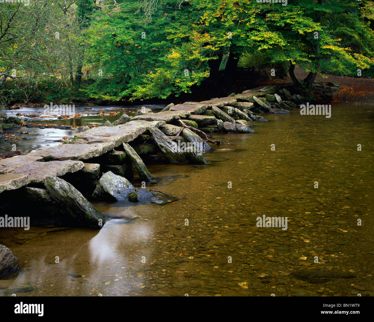 L'ancien pont Battant Tarr comme suit sur la rivière Barle dans Exmoor National Park près de Liscombe, Somerset, Angleterre. Banque D'Images