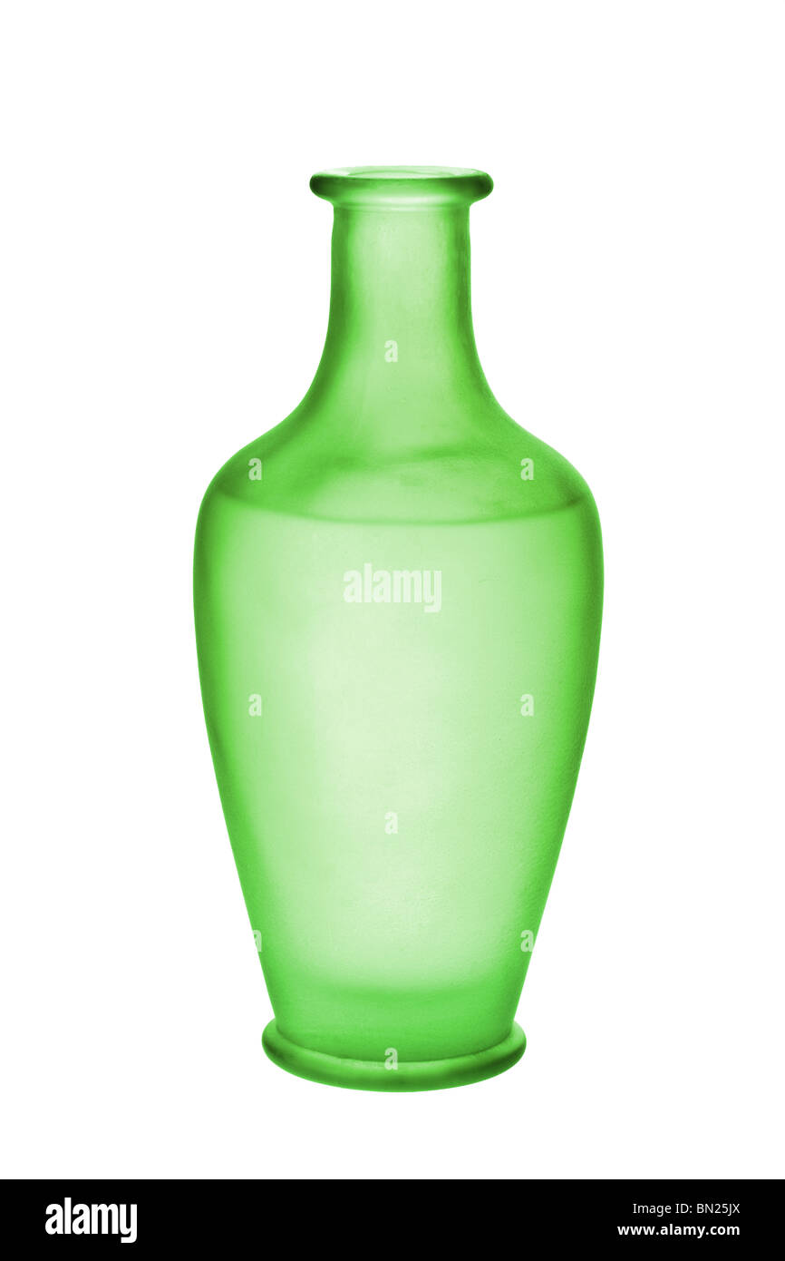Vase en verre givré vert isolé sur un fond blanc, pur Banque D'Images