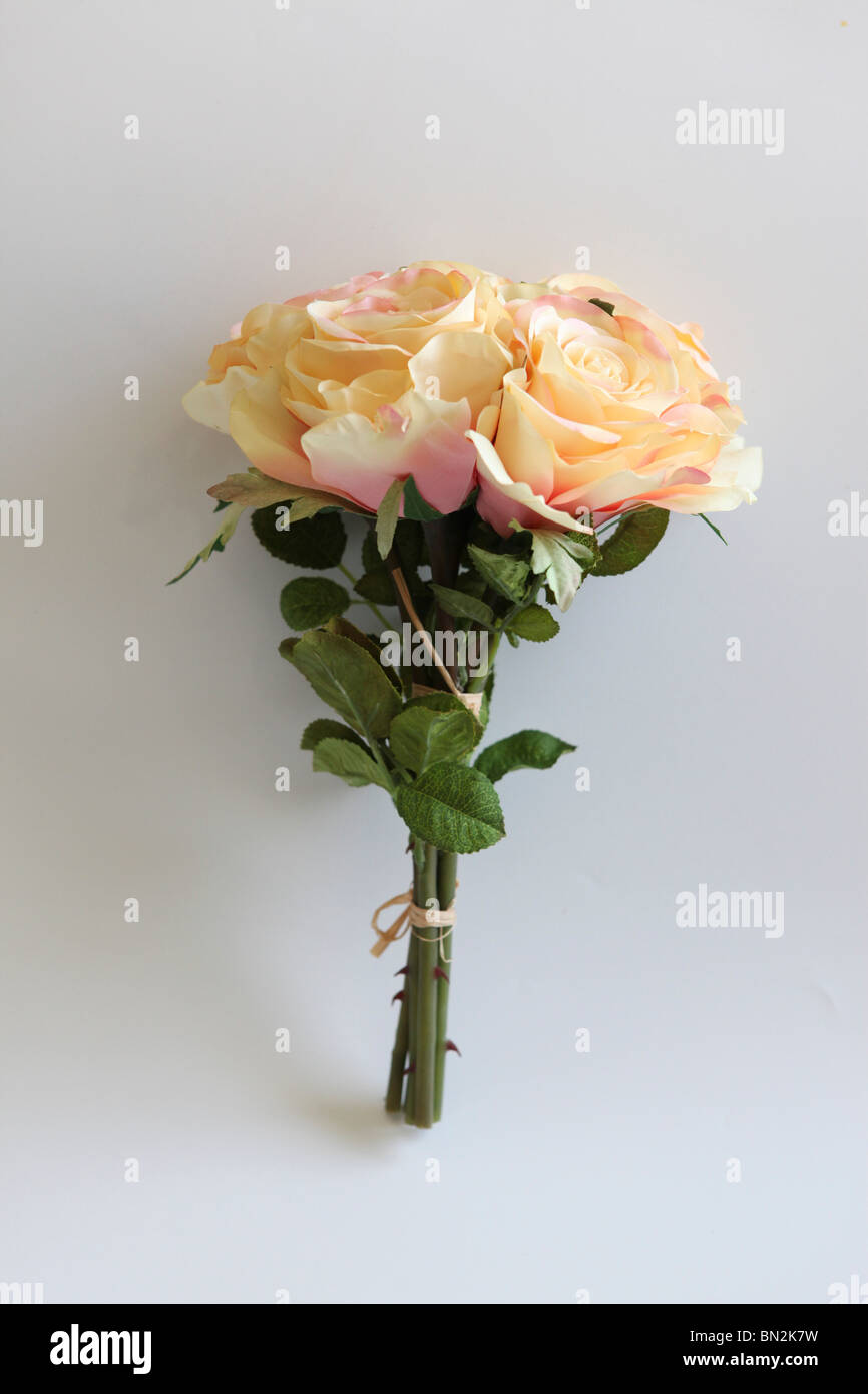 Rose de soie Bouquet sur fond blanc Banque D'Images