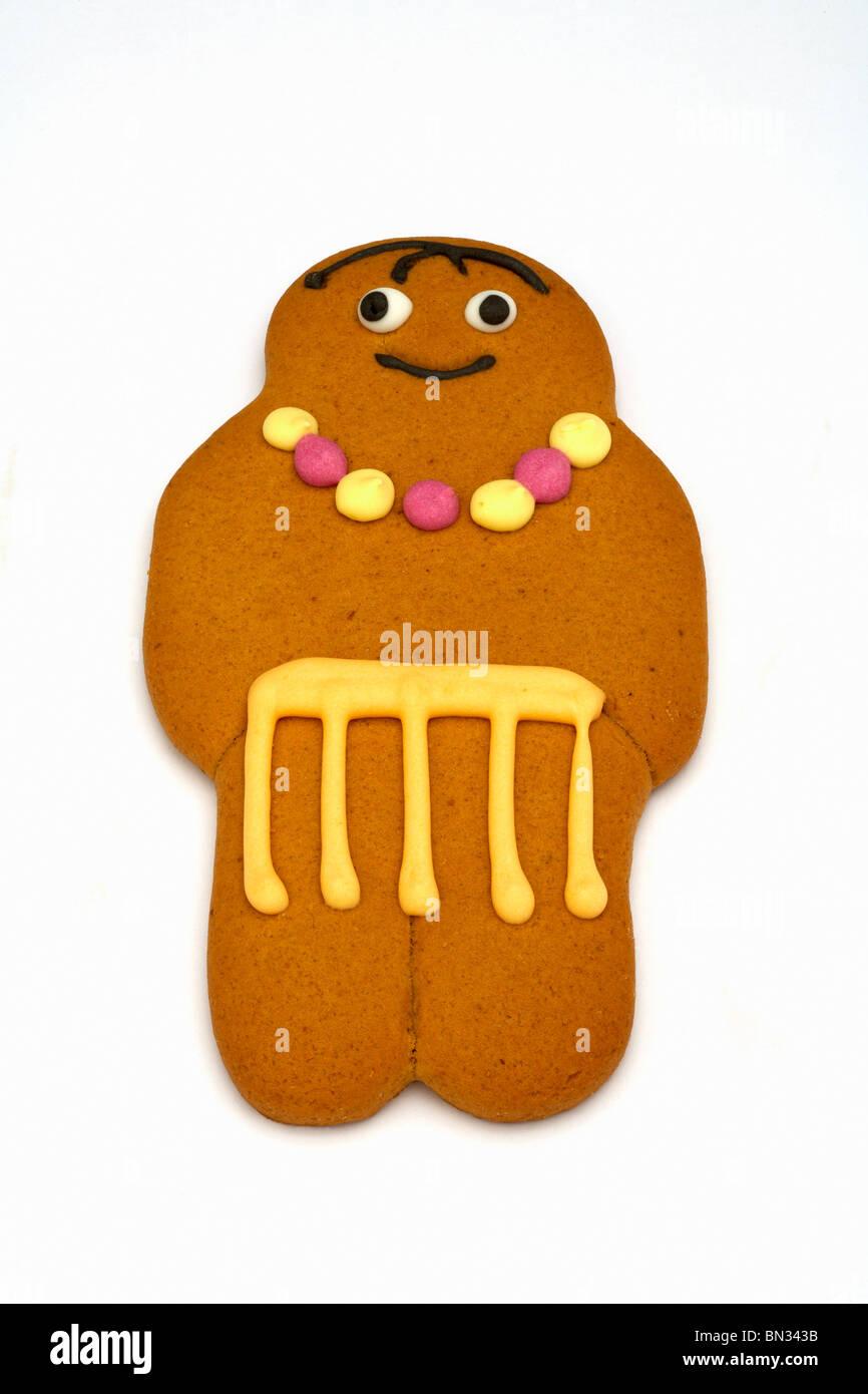Gingerbread Man Iced in costume hawaïen fond blanc Banque D'Images