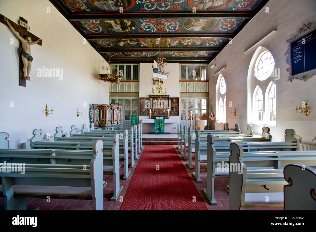 Intérieur de l'Église, Hallig Hallig Langeness, Schleswig-Holstein, Allemagne Banque D'Images