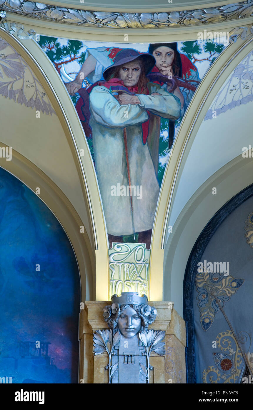 La Maison municipale (Obecní Dum) Plafond par Alphonse Mucha, Prague Banque D'Images