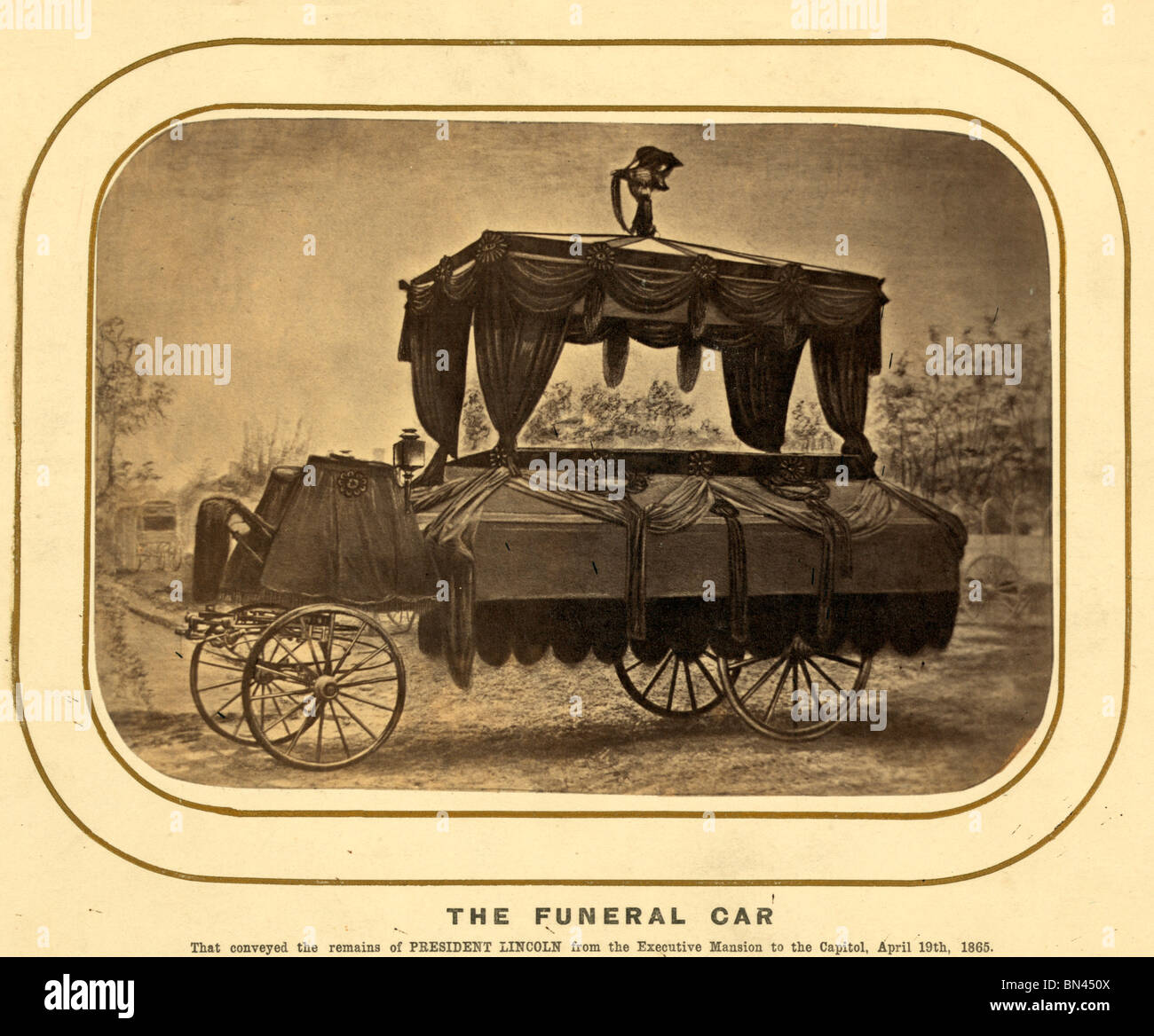 La voiture funéraire qui symbolise la demeure du président Lincoln à partir de l'Executive Mansion au Capitole, le 19 avril 1865 Banque D'Images