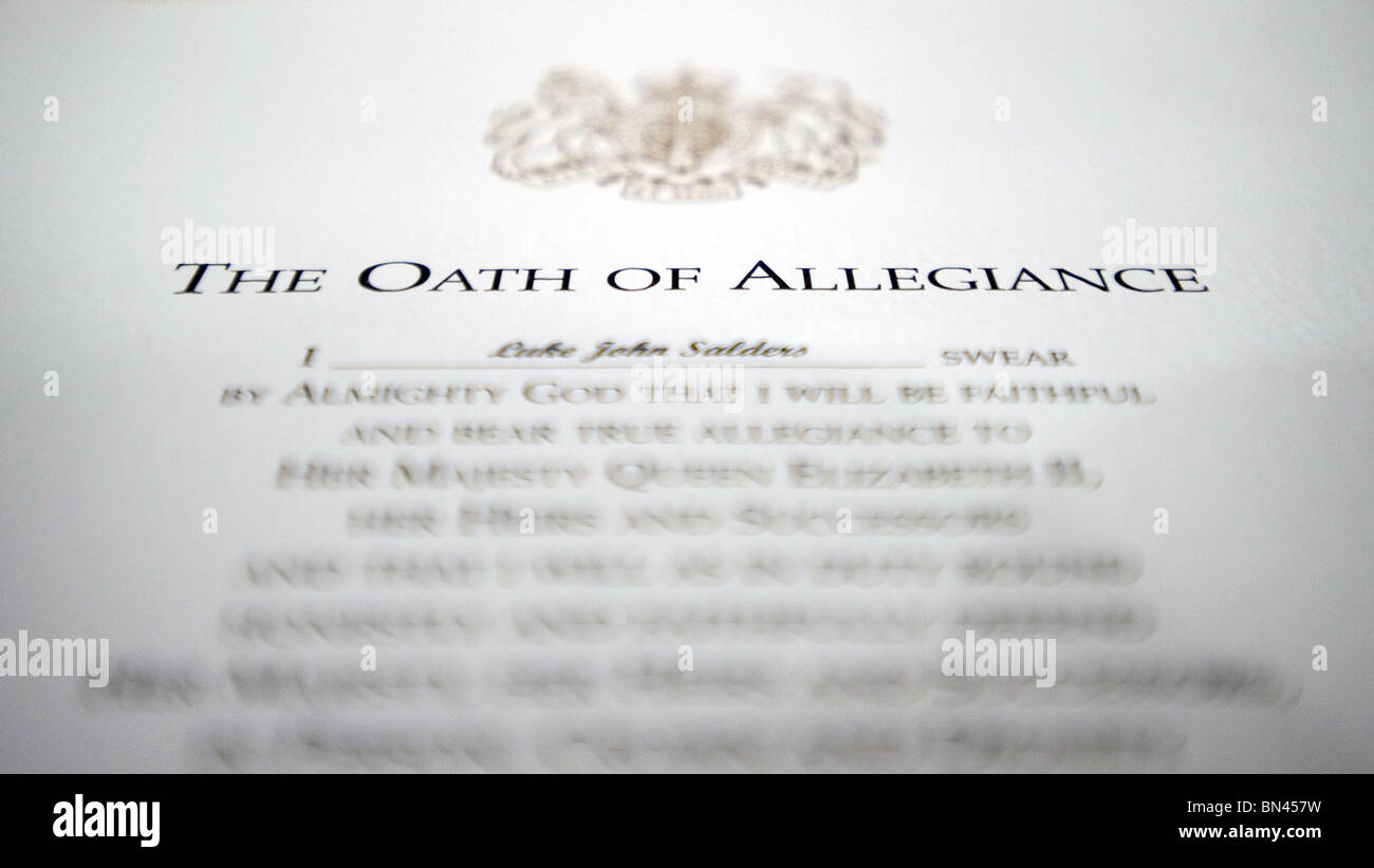 Un de près de l'officiel britannique, le serment d'allégeance à Sa Majesté la Reine Elizabeth II. Photo par Matt Kirwan Banque D'Images