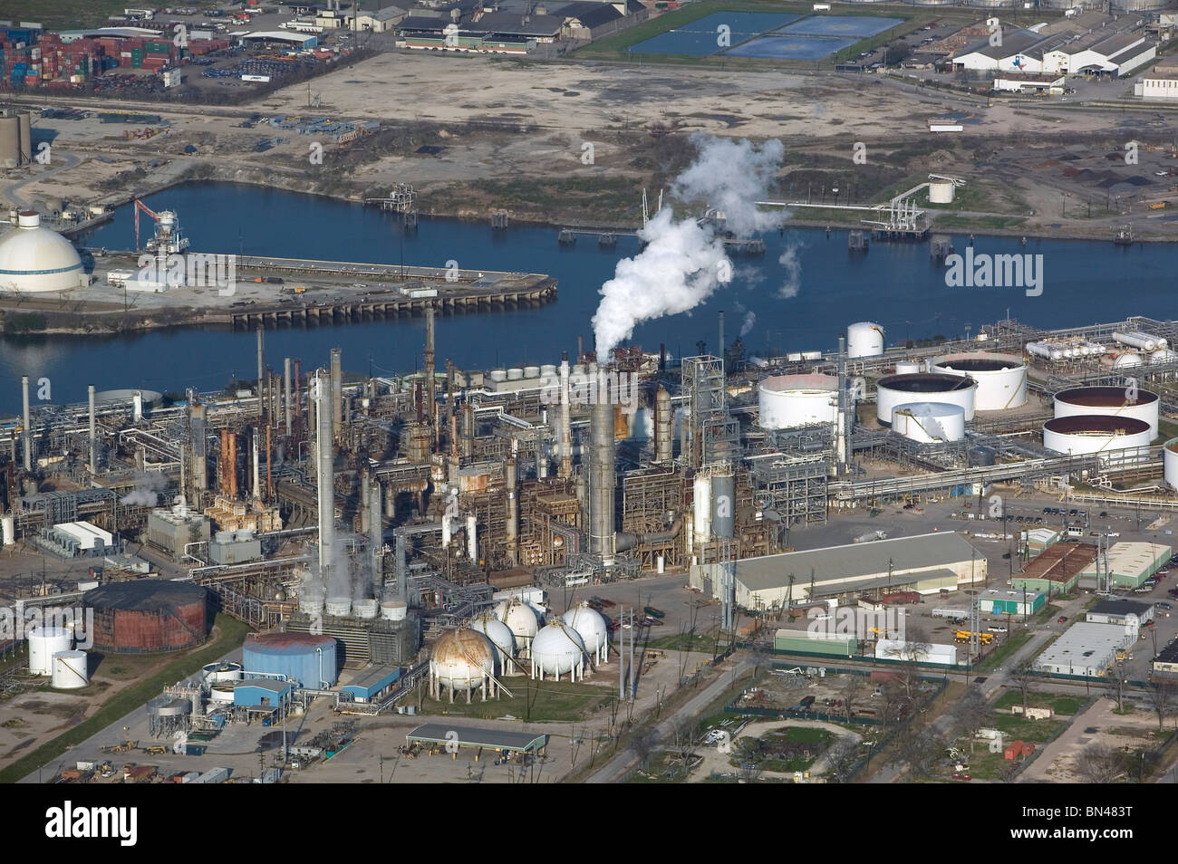 Vue aérienne au-dessus de la raffinerie de Shell Deer Park Houston Ship Channel Texas Banque D'Images