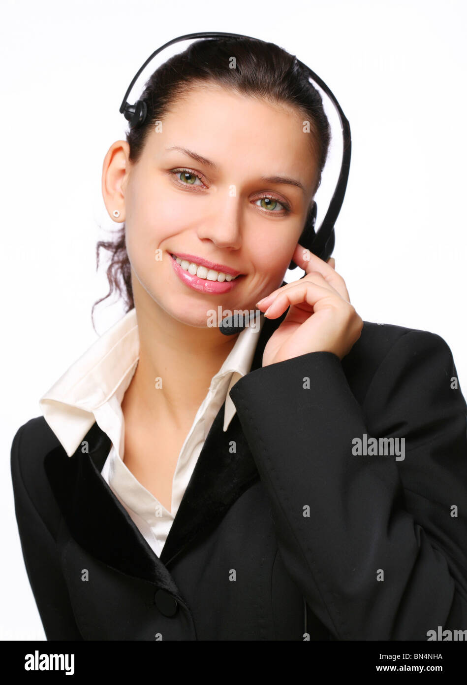 Smiling call-center de l'opérateur. Banque D'Images