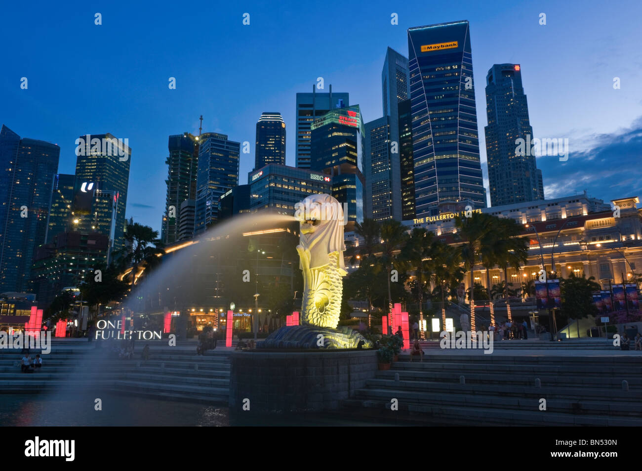 Quartier Central des Affaires et du Merlion Singapour Banque D'Images