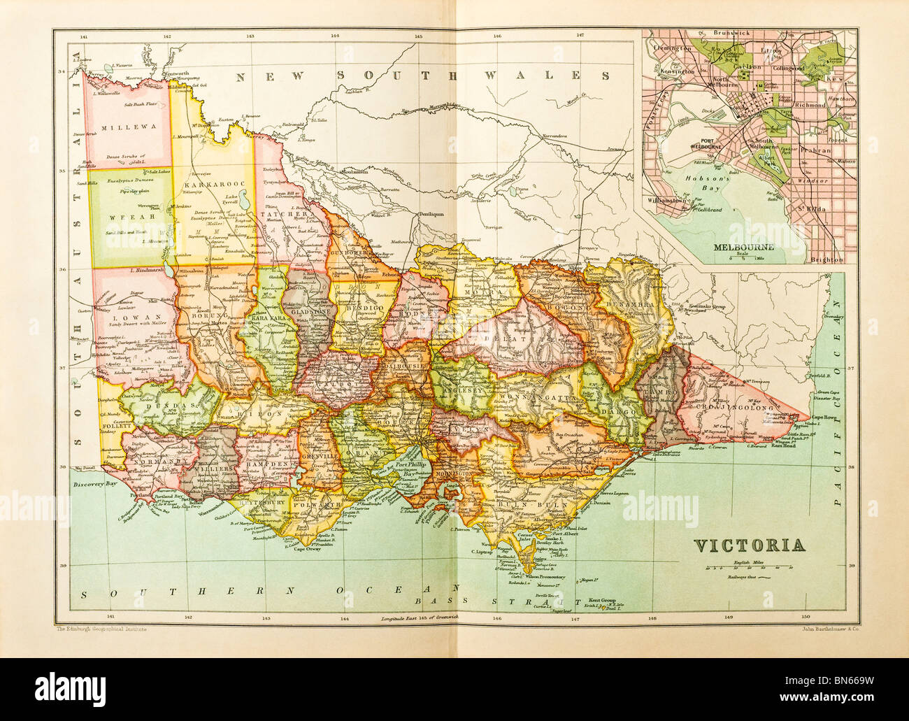 1900 ancien site de l'État de Victoria, Australie, divisé en comtés. Banque D'Images