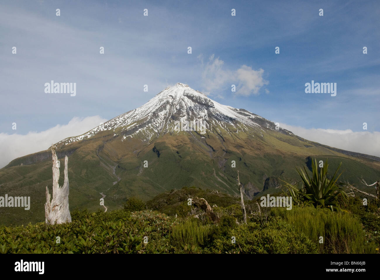 Le Mont Taranaki, (ou le Mont Egmont) Volcan, Parc National d'Egmont, Taranaki, île du Nord, Nouvelle-Zélande, de Pouakai Gamme. Banque D'Images