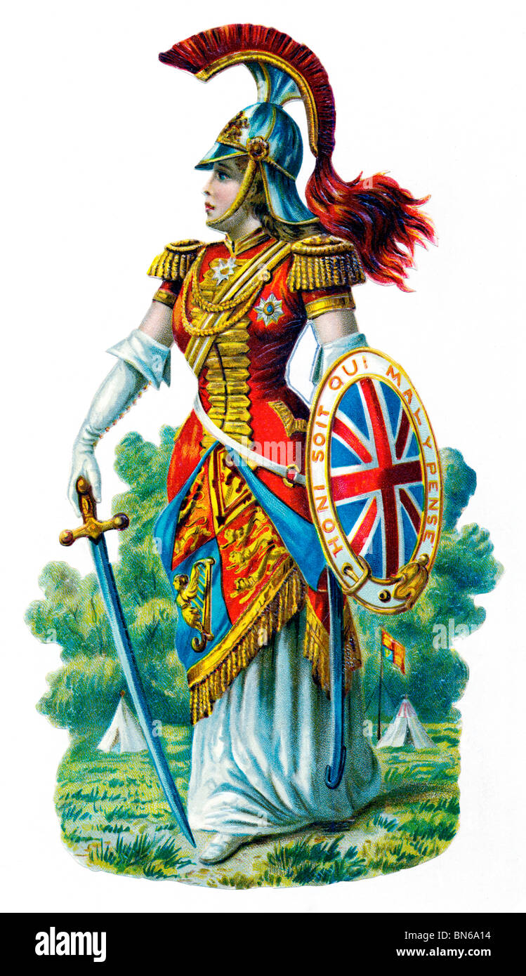 Britannia, Victorian chromo-lithographie de la personnification de la Grande-Bretagne et de son empire depuis l'époque Romaine Banque D'Images