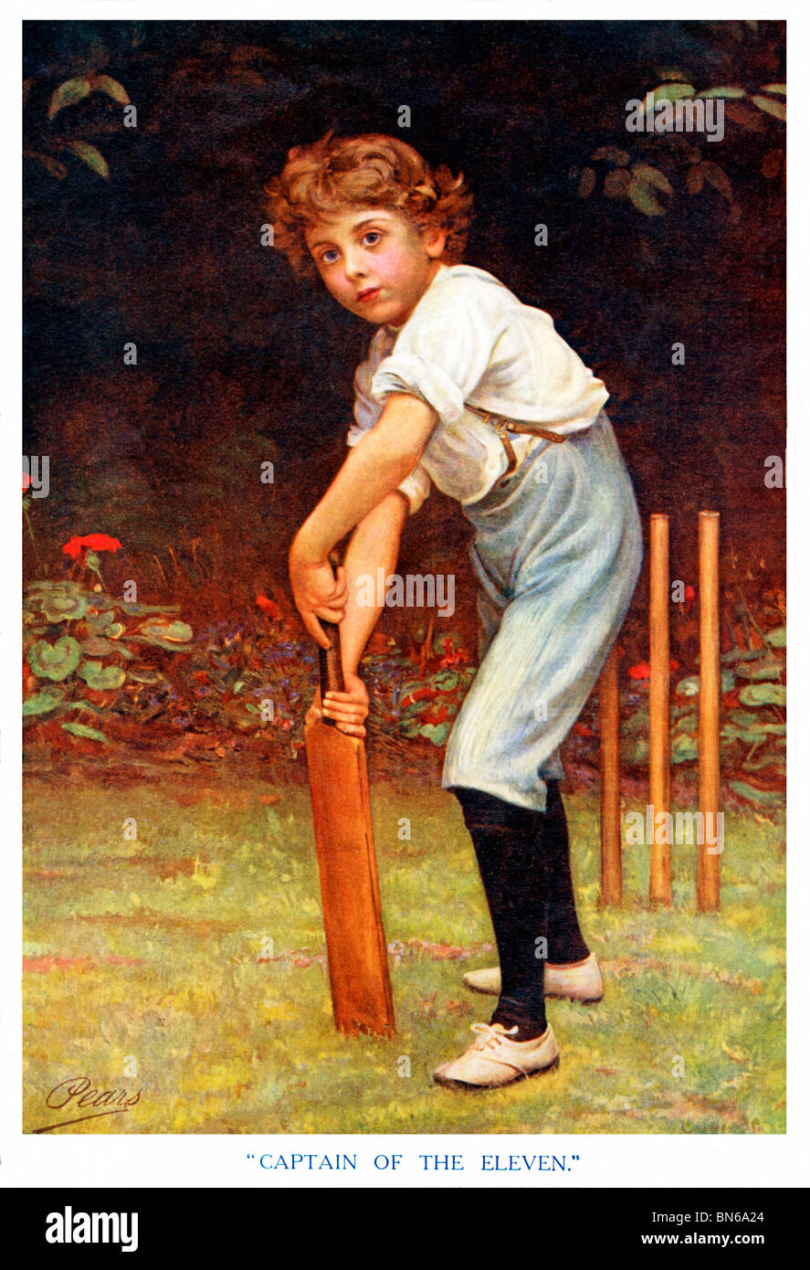 Le capitaine de l'onze, le célèbre tableau d'un cricketer par Philippe Calderon utilisé comme une publicité pour savon Pears Banque D'Images