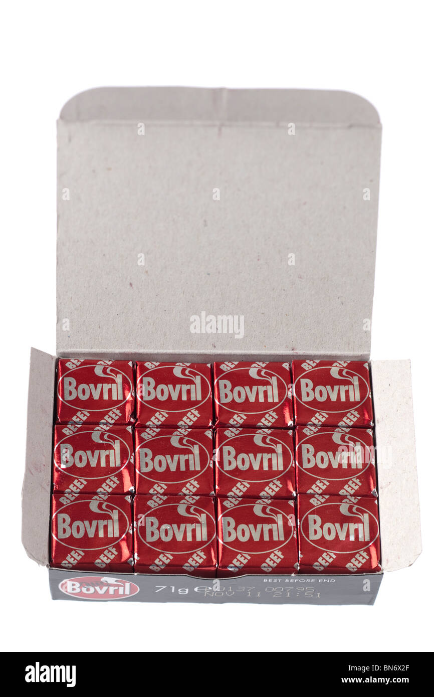 Boîte de 12 cubes de boeuf Bovril Banque D'Images