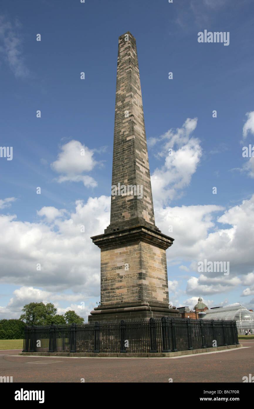 Ville de Glasgow, en Écosse. L'obélisque Lord Horatio Nelson à Glasgow Green parc public. Banque D'Images