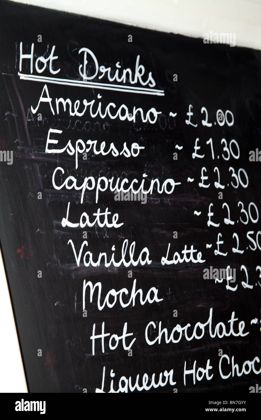 Menu de boissons chaudes Banque D'Images