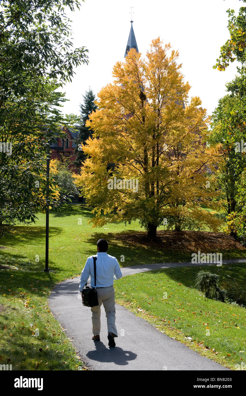 Student Walking on Campus de l'Université Cornell, Ithaca, New York Finger Lakes Region Banque D'Images Student Walking on Campus de l'Université Cornell, Ithaca, New York Finger Lakes Region Banque D'Images