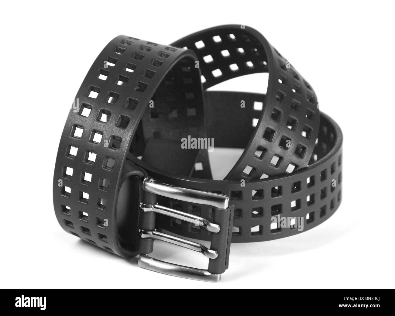 Accessoire ceinture noire vue détaillée on white Banque D'Images