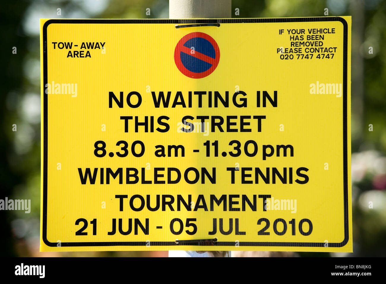 La restriction quant à l'Parking dans les rues pendant les Championnats de tennis de Wimbledon 2010 Banque D'Images