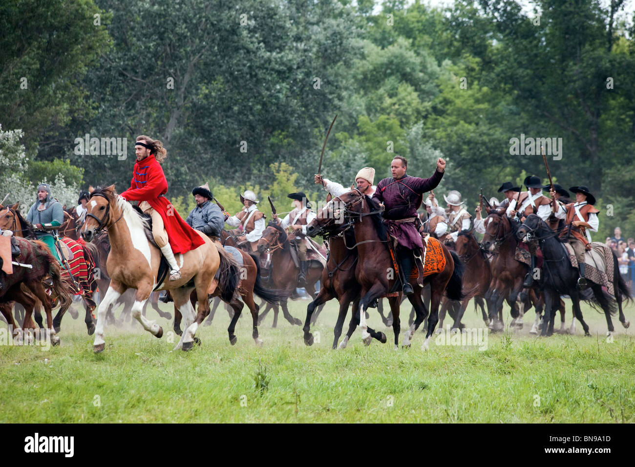 Charge de cavalerie pendant la bataille de klushino - 400 ans festival à Varsovie, Pologne, 3-4 juillet 2010. Banque D'Images