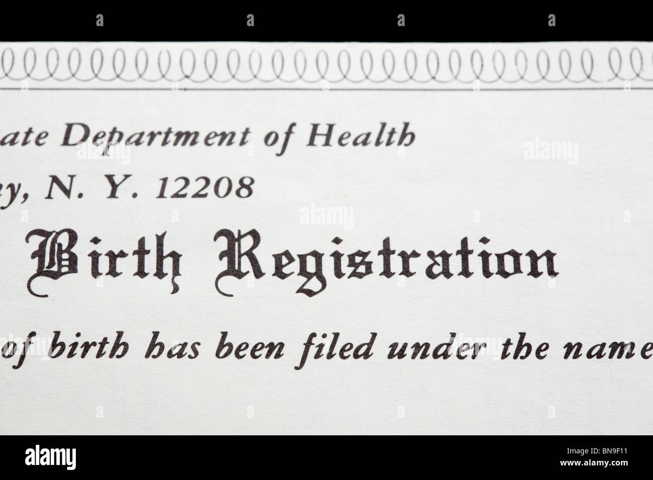 Enregistrement de naissance Banque D'Images