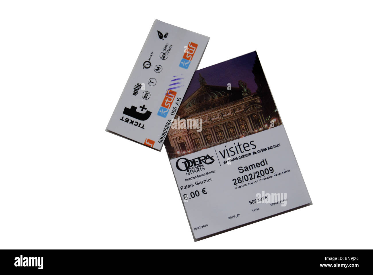 Ticket de métro et de billets d'entrée à l'Opéra de Paris nombre 2920 Banque D'Images