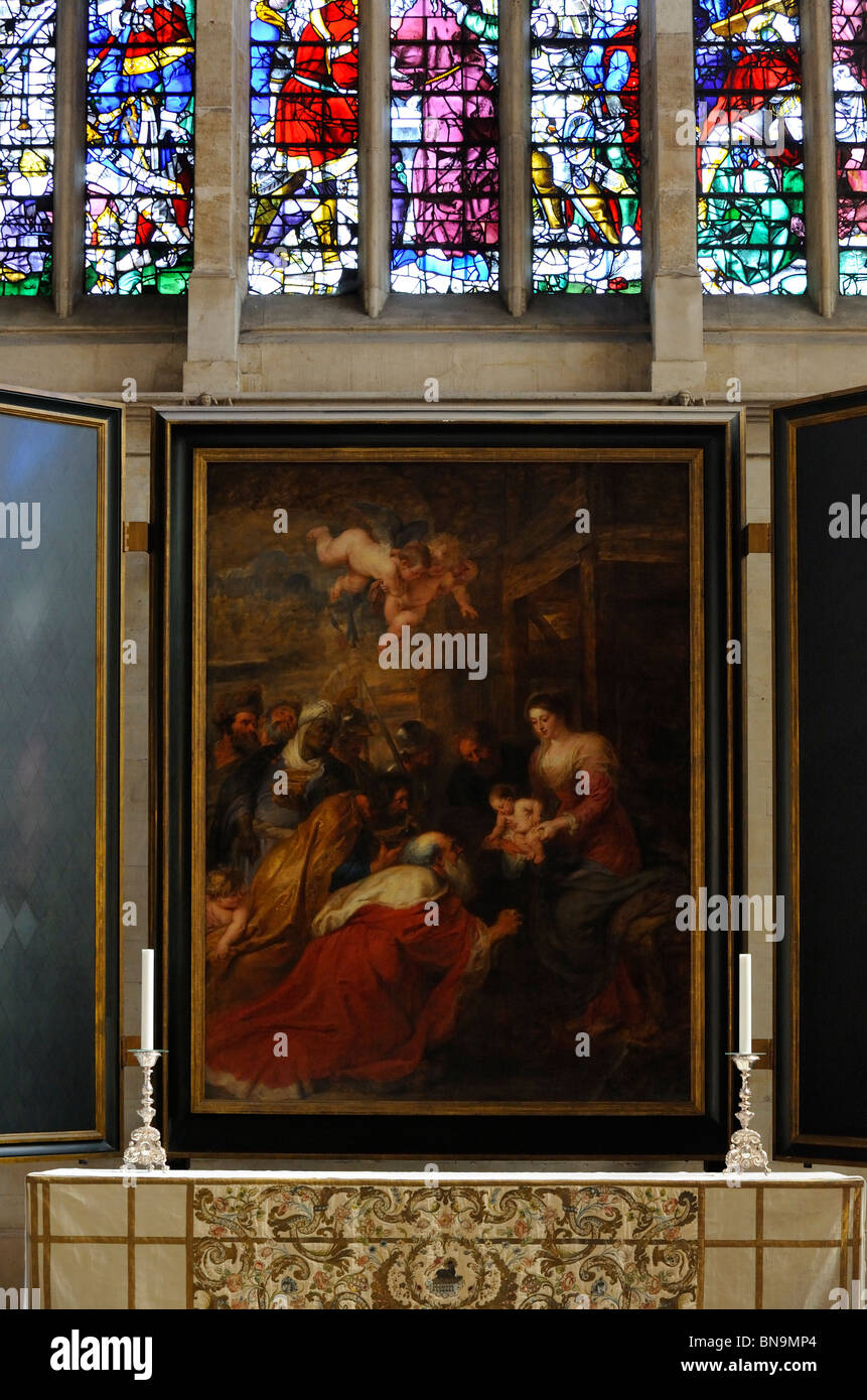 L'Adoration des Mages par Rubens en 1634 dans la région de Kings College Chapel, Cambridge, Angleterre Banque D'Images