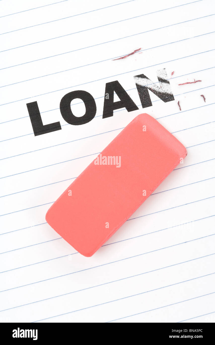 Eraser et word prêt, concept de prêt Réduire Banque D'Images