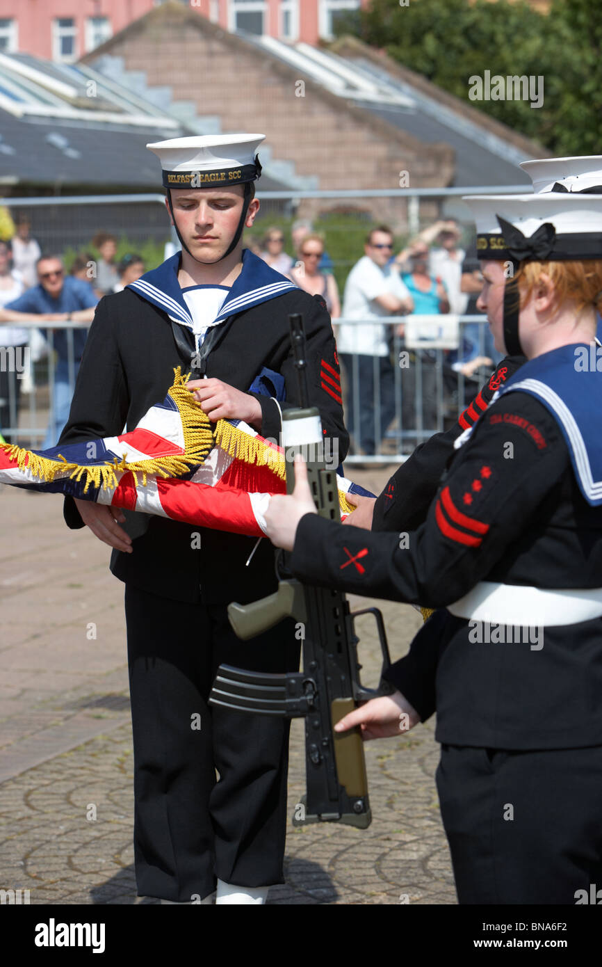Les cadets de la couleur d'affichage du parti sur les forces armées day 2010 à Bangor Northern Ireland Banque D'Images