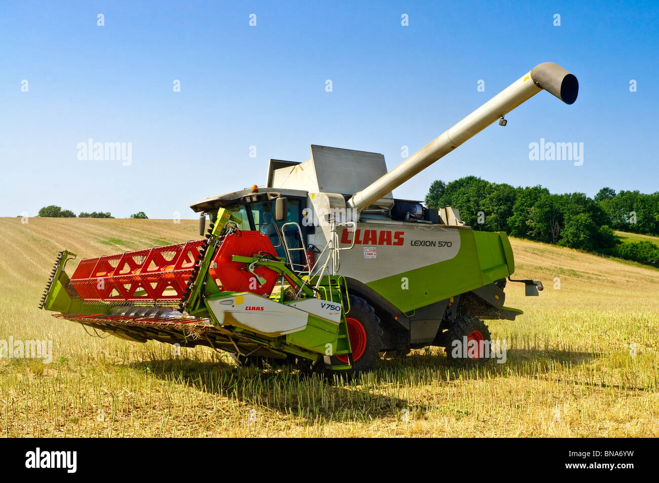 Rendmt Lexion moissonneuse-batteuse Claas 570 - Indre-et-Loire, France. Banque D'Images