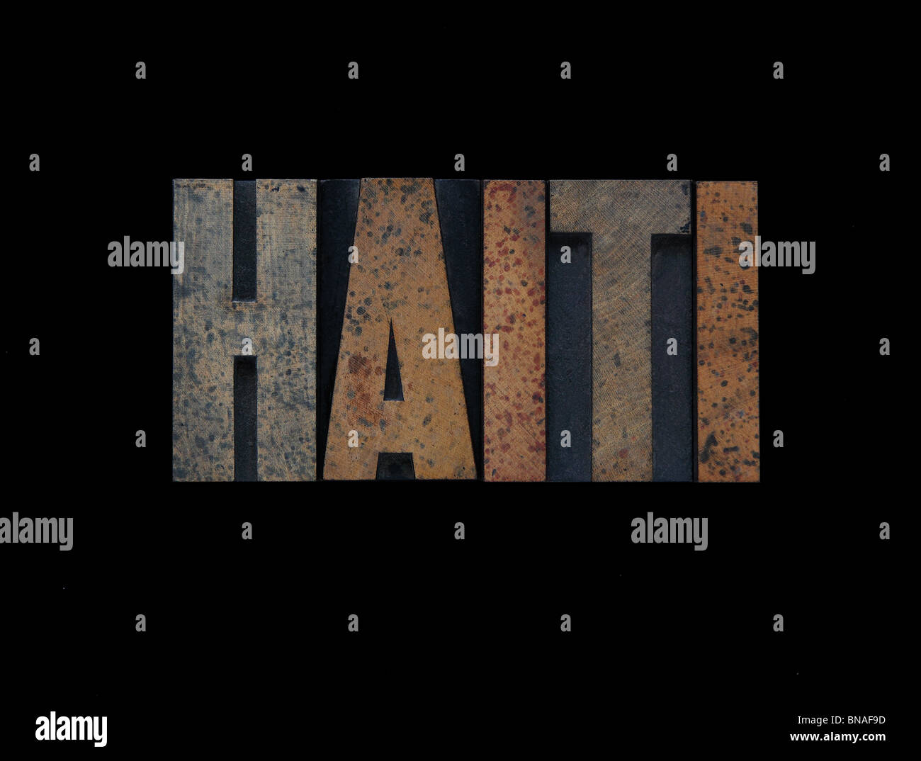 Le mot Haïti en vieux bois type Banque D'Images