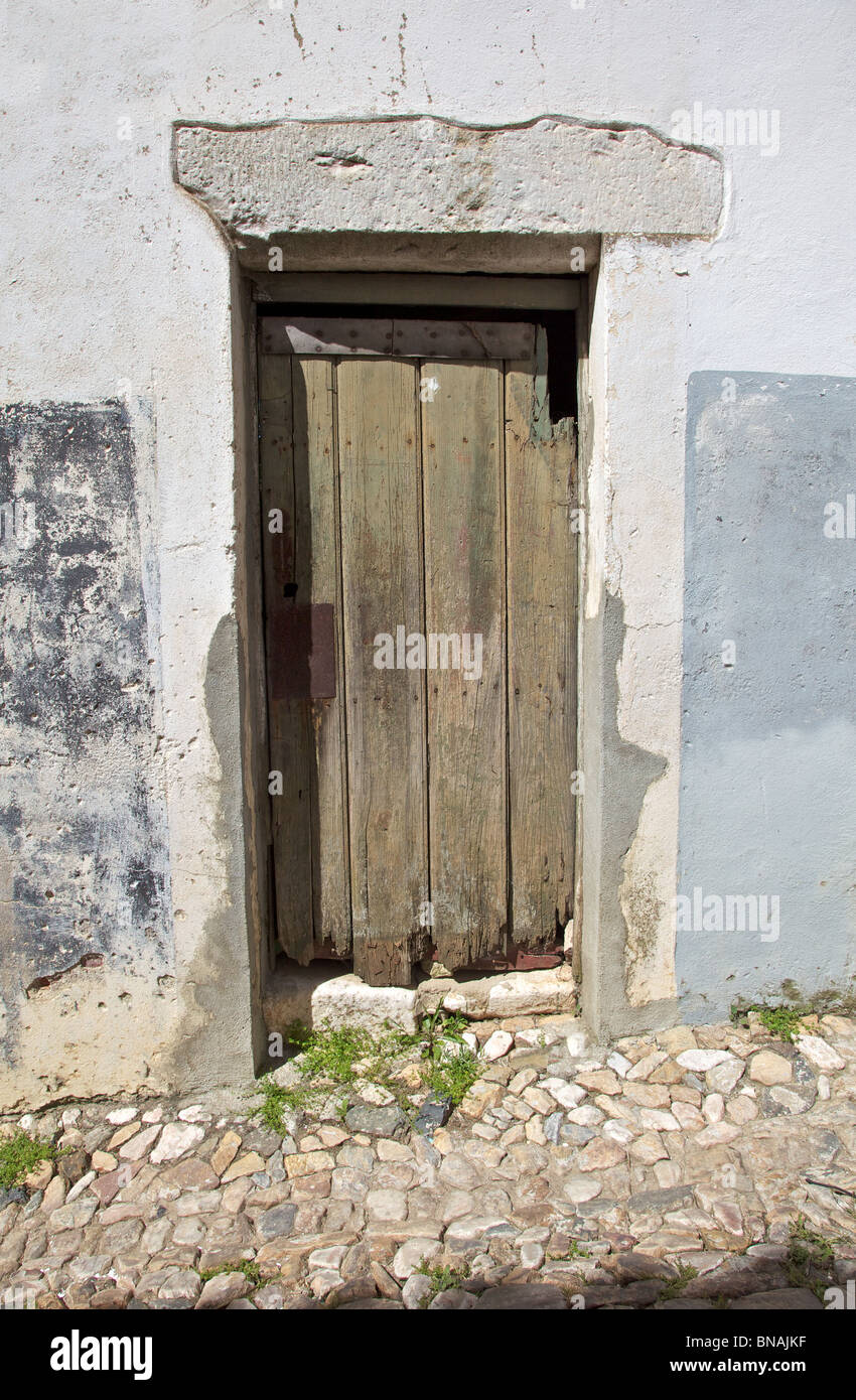Porte en bois vert pâle du Moyen Âge Banque D'Images