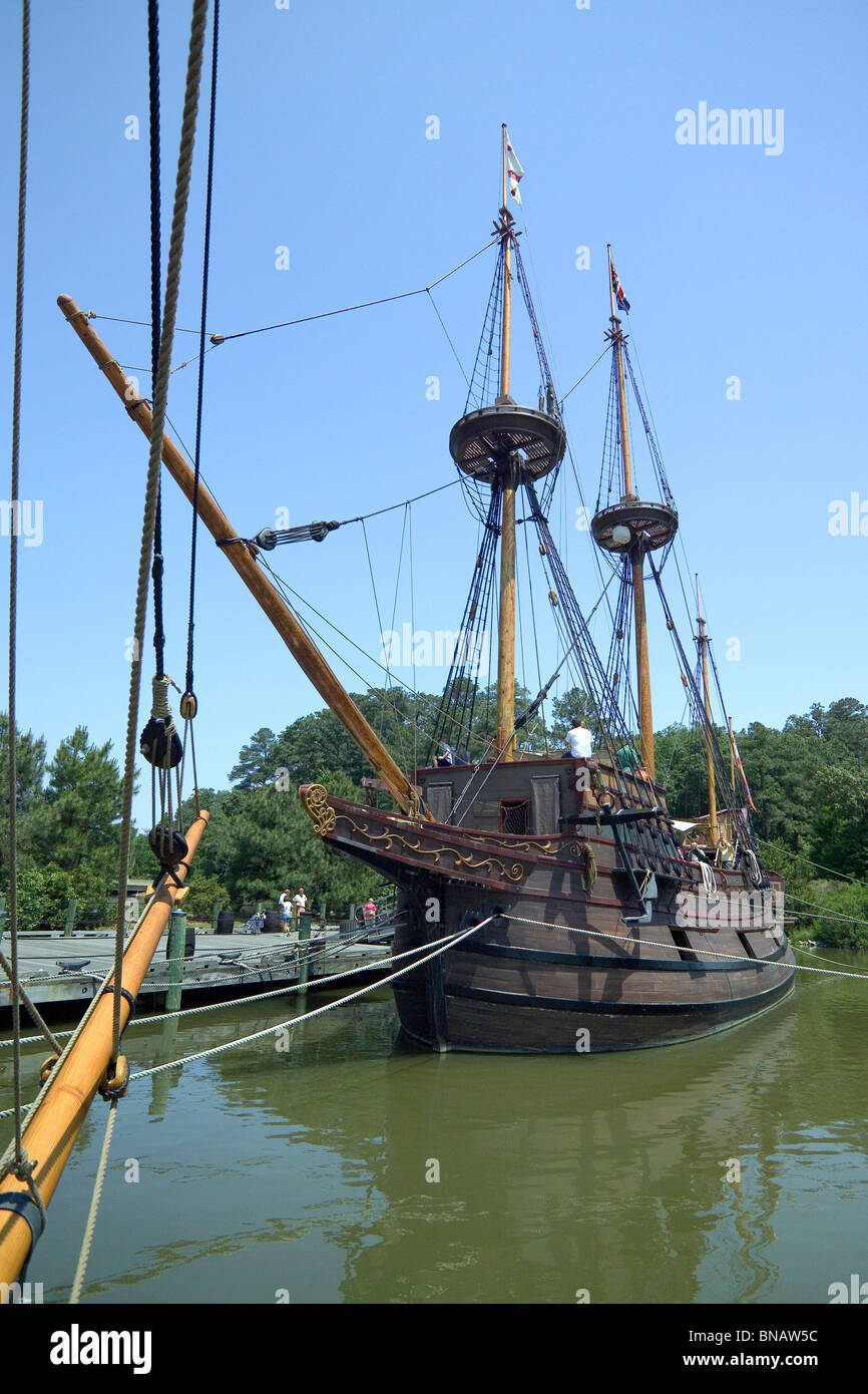Des répliques de navires à voile qui est arrivé en 1607 à la première colonie anglaise permanente en Amérique peut être visité à Jamestown Settlement, New York, USA. Banque D'Images