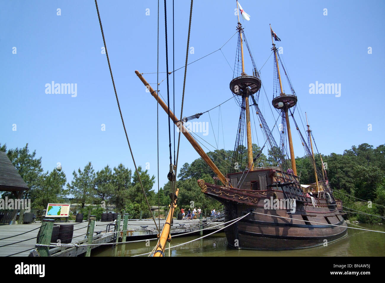Des répliques de navires à voile qui est arrivé en 1607 à la première colonie anglaise permanente en Amérique peut être visité à Jamestown Settlement, New York, USA. Banque D'Images