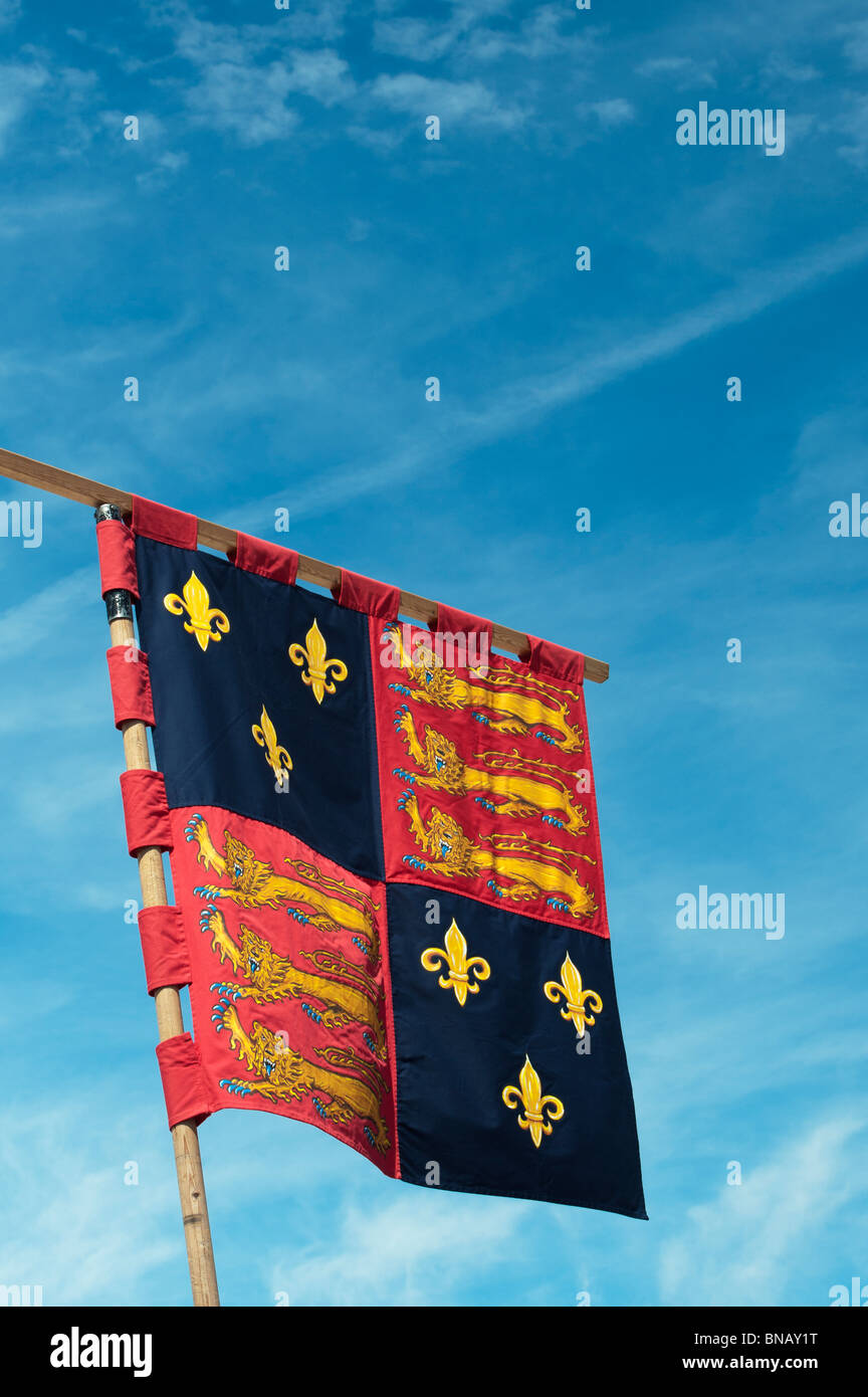 Blason de l'Angleterre 1405-1603. Bannière héraldique à Tewkesbury fête médiévale 2010 Banque D'Images