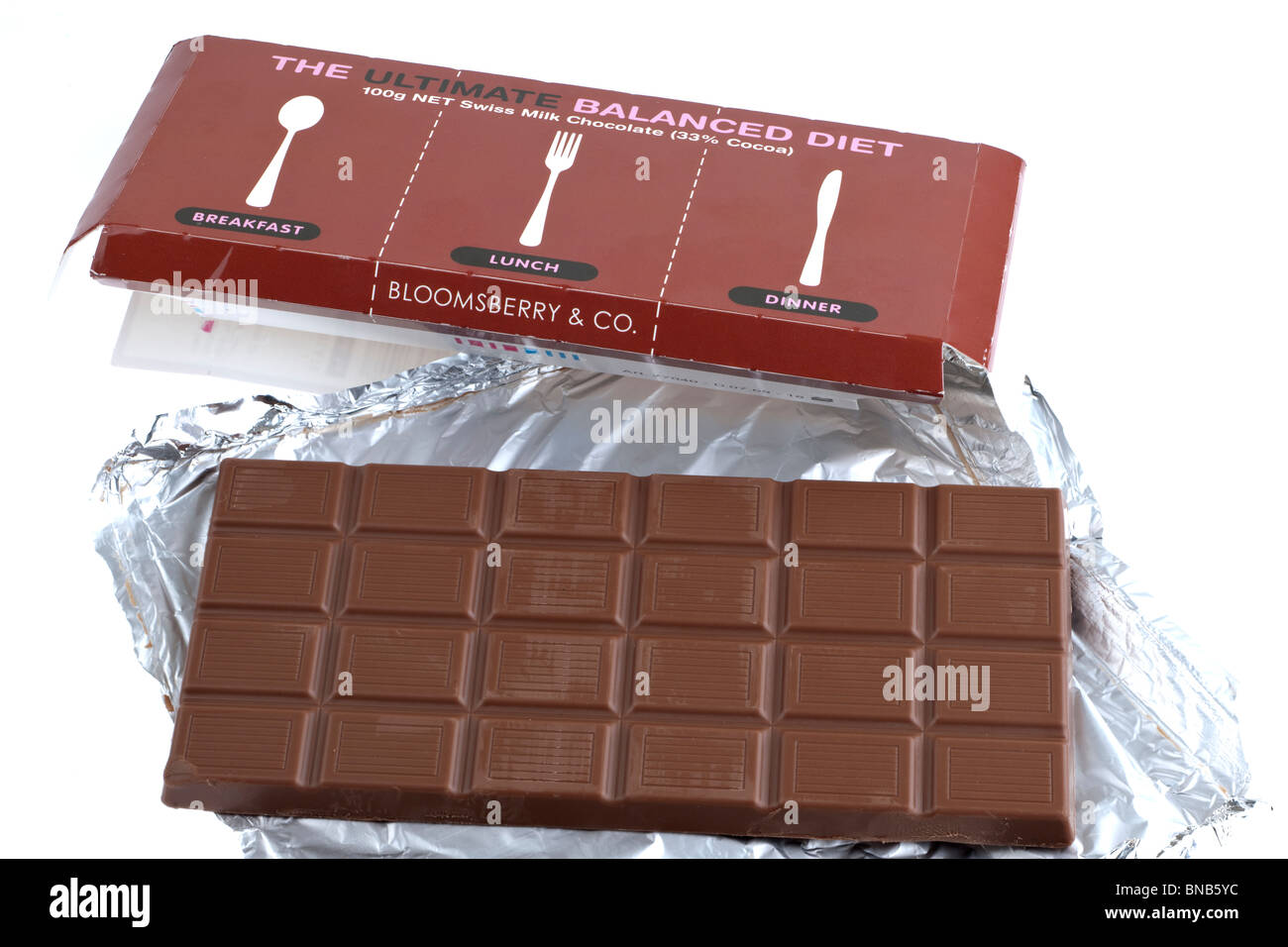 Bloc de l'alimentation équilibrée de chocolat suisse au lait Banque D'Images