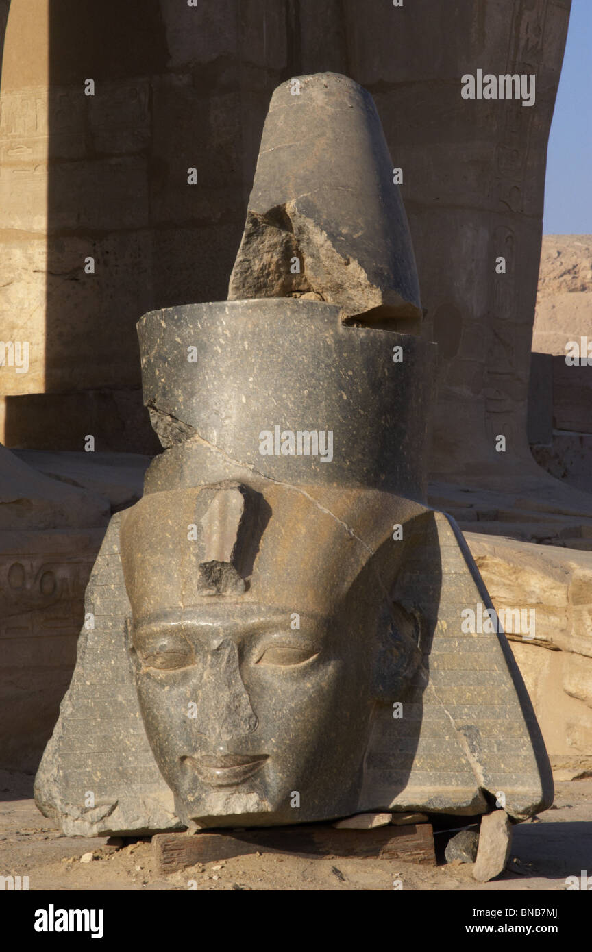 Rameseum. Buste de granit Pharaon Ramsès II. L'Égypte. Banque D'Images