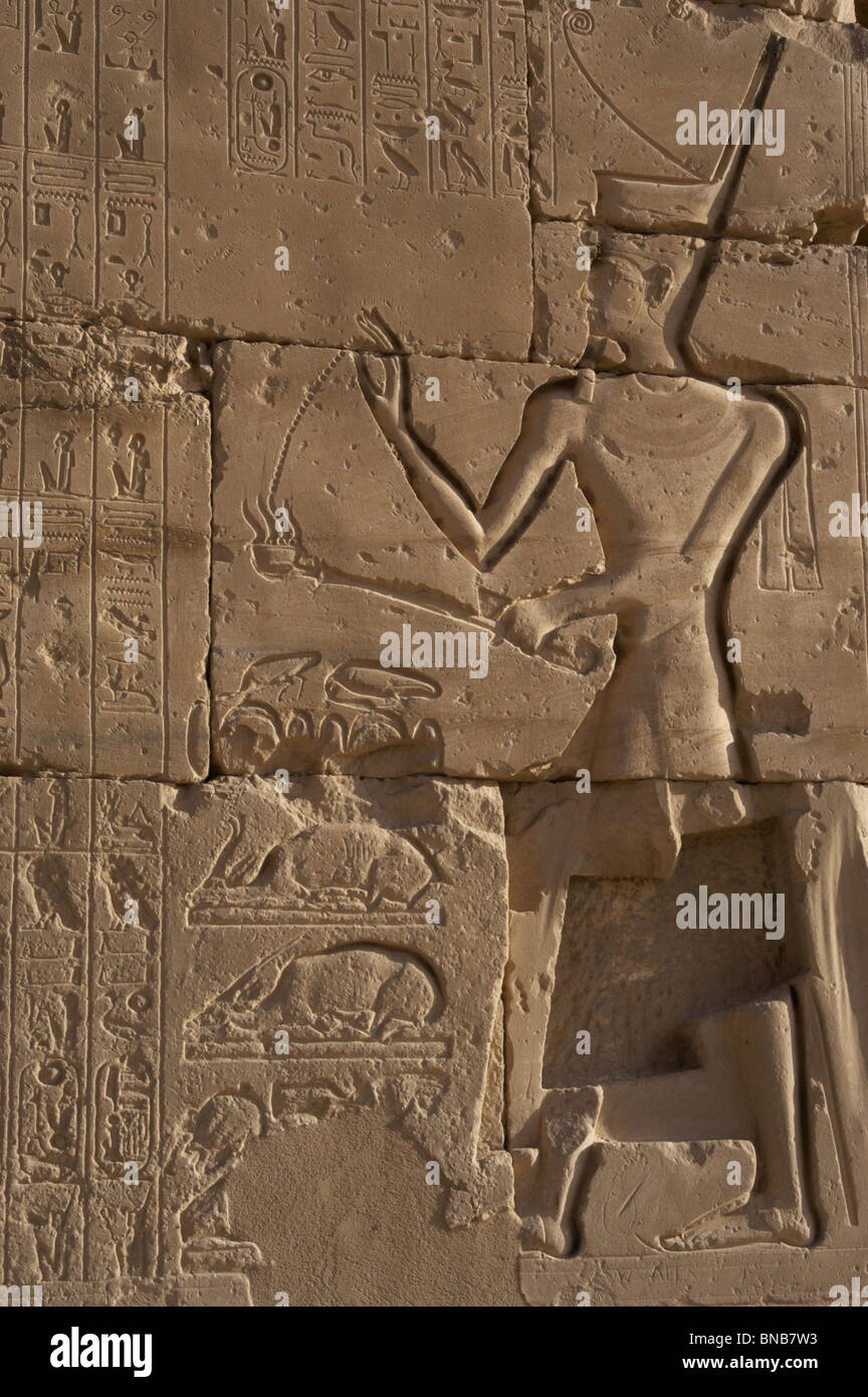 Relief représentant un pharaon, probablement Ramsès II, offrant de l'encens. Ramesseum. L'Égypte. Banque D'Images