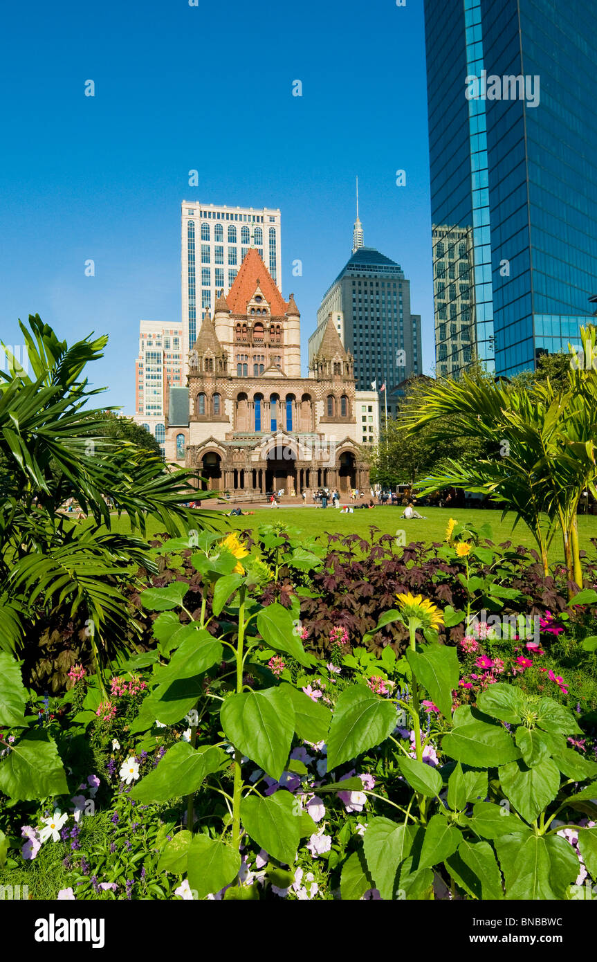 Boston Downtown Trinity Church et John Hancock Tower Banque D'Images