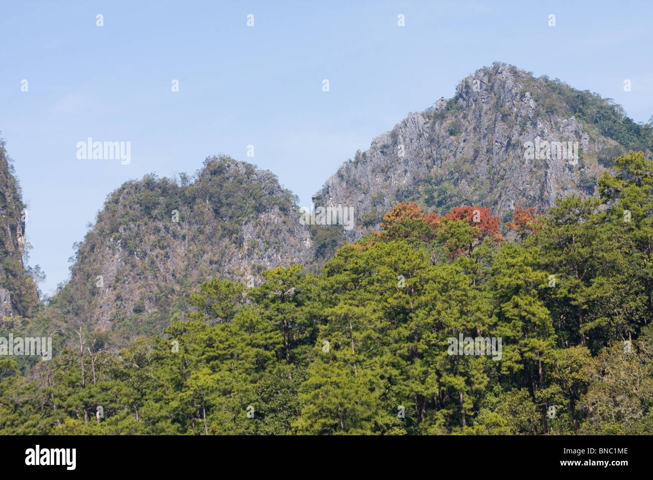 Vue sur Doi Chiang Dao Montagnes, Thaïlande Banque D'Images
