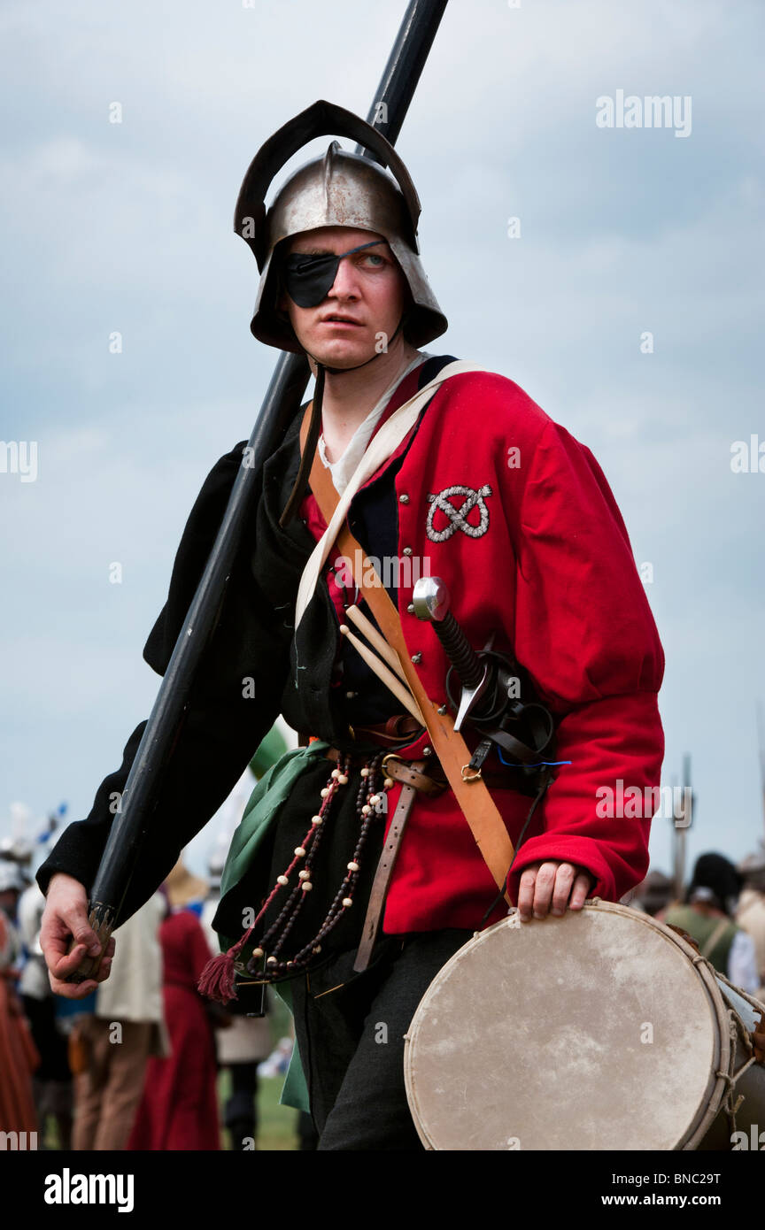 Maison de Lancastre étendard sur le champ de bataille à la reconstitution de la bataille de Tewkesbury. Fête médiévale 2010. Banque D'Images