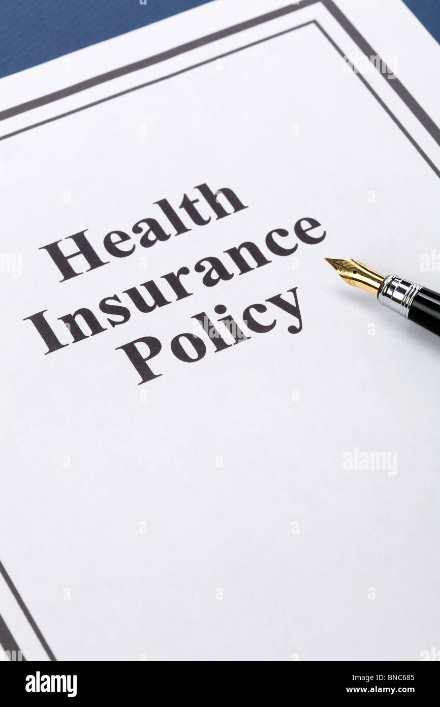Document de politique d'assurance médicale pour le fond Banque D'Images